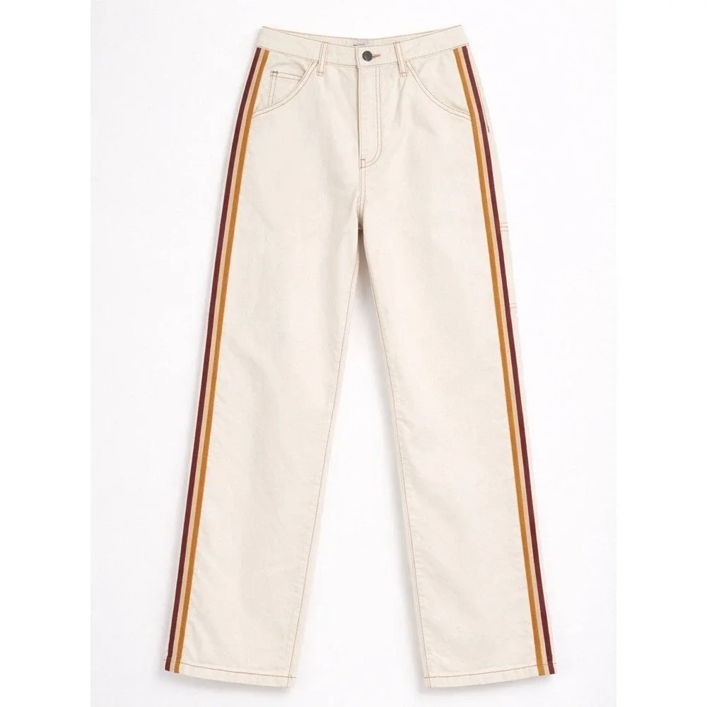 Free People X Driftwood Tri-Color Stripe Wide Leg Carpenter Jeans Size 26X29 NWT